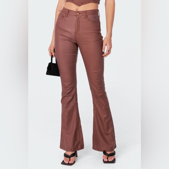 Edikted Faux Leather Chocolate Brown Pants - Picture 4 of 11